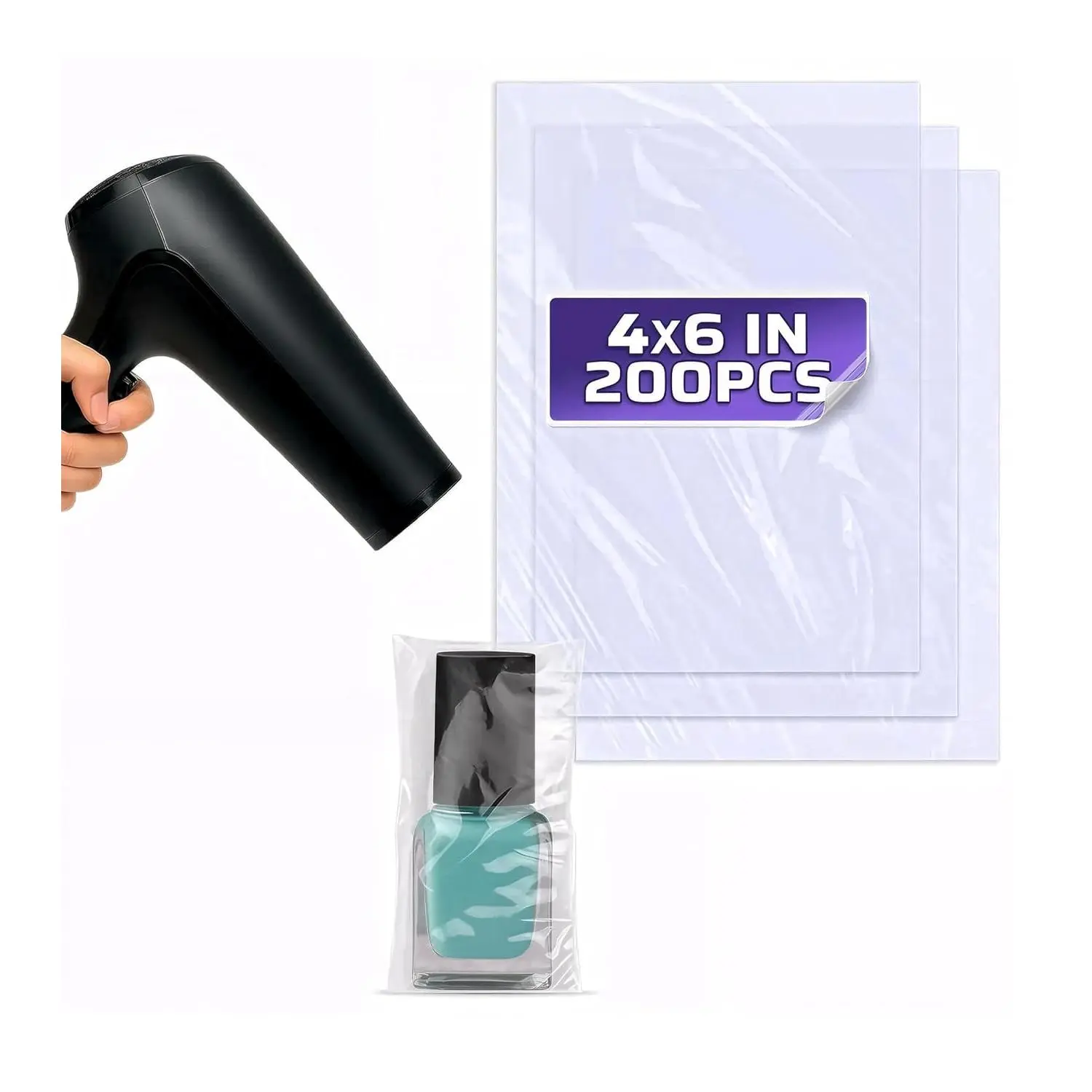 200 count Clear Shrink Wrap Bags 4x6, PVC Film, for Small Items | Heat Shrink Bags; Soap Wrappers, Bath Bomb Packaging, Cookie Wrap; Dust &  Covers, Sealable; for Crafts and Gifts