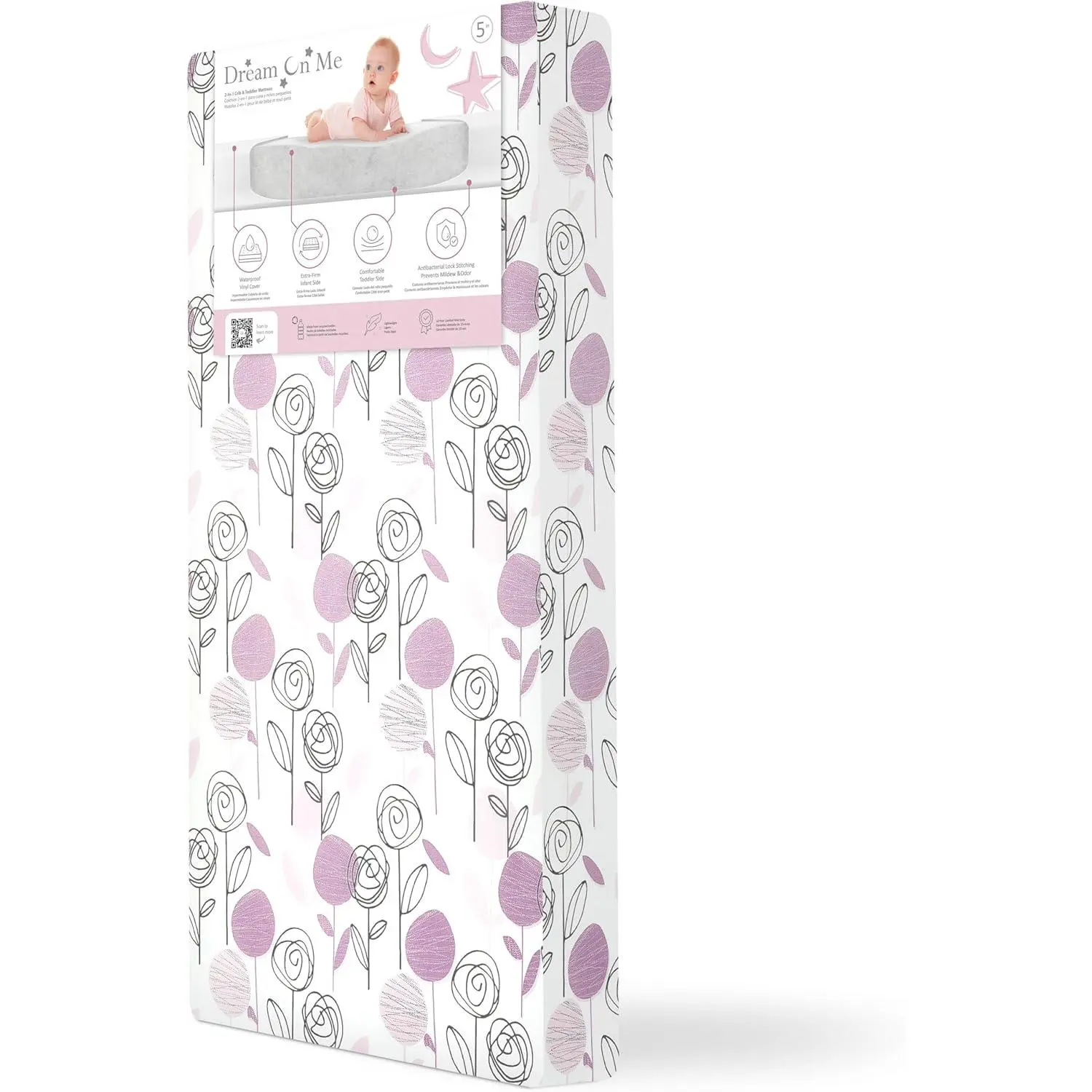 Floral Print Full Size Crib Mattress, Dual-Sided for Infants & Toddlers, Breathable with Waterproof Cover, Low Chemicals, Gold Certified - 5" Thick, Unisex, Full Size Bed, Crib Compatible