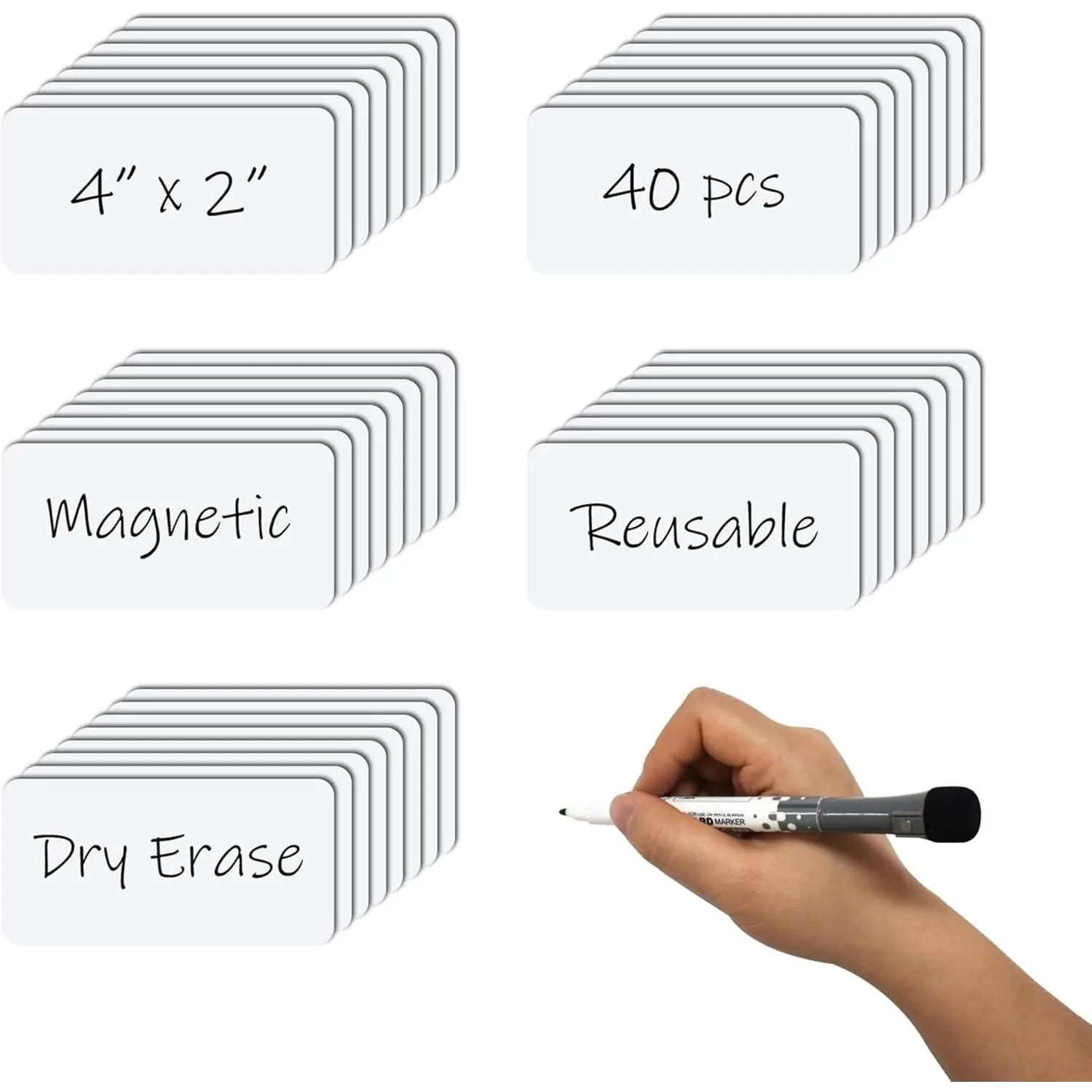 Dry Erase Magnetic Labels 4x2 Inch White, Reusable Magnetic Dry Erase Labels for Classroom Office Whiteboards，Pack of 40