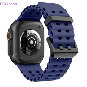 Dual-Row Buckle Breathable Silicone Ocean Watch Band, Replacement Sport Strap Compatible With Apple Watch Series1-11 SE Ultra,38/40/41/42/44/45/49mm All Sizes(Watch Not Included)