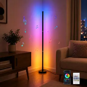 RGB LED Corner Floor Lamp, Smart Color Changing Floor Lamp with Music Sync, 16 Million Colors, 68+ Scenes, App & Remote Control, USB Powered Mood Light for Bedroom Living Room Gaming Room, Led Floor Lamps