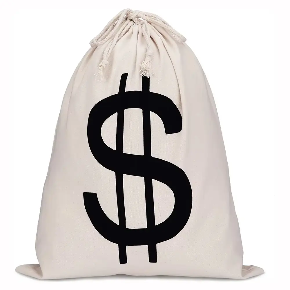 11.8 X 15.7 Inch Large Money Bag Prop Money Dollar Sign Drawstring Bag Dollar Symbol for Toy Favor Cosplay Theme Party Accessory