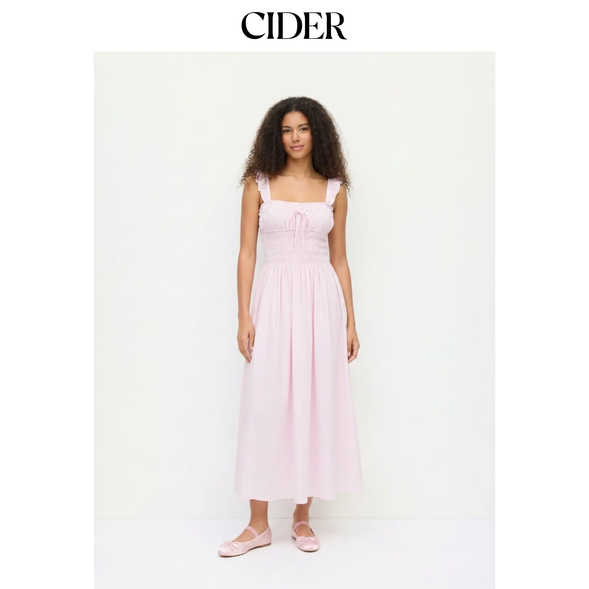 Cider Cotton-blend Ruched Ruffle Sleeve Shirred Milkmaid Maxi Dress