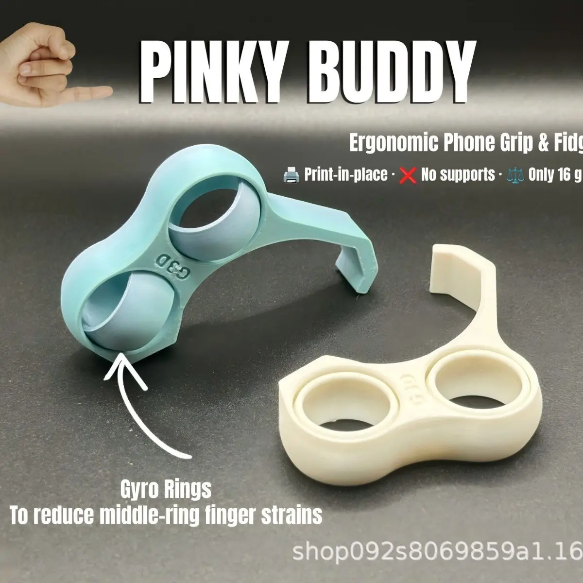 Ergonomic Dual-Ring Finger Phone Grip & Fidget, Rotating Smartphone Holder for Pinky, Middle & Ring Fingers, Lightweight Portable Phone Support Accessory for Scrolling, Reading, Travel & Daily Use
