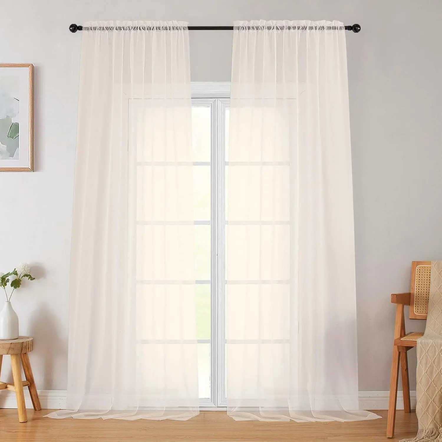 Cream Sheer Curtains for Bedroom Living Room 96 Inches Long 2 Panels, Modern Airy Soft Lightweight Rod Pocket Light Filtering Sheer Drapes, Each 42" Wx96 L Inch