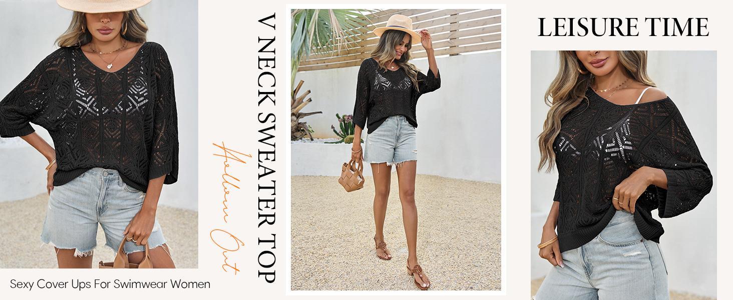 2026 Women's Bohemian-Inspired Beige Crochet Top with V-Neck# Springtok# TikTokShopJumpstartSale Casual Chic..