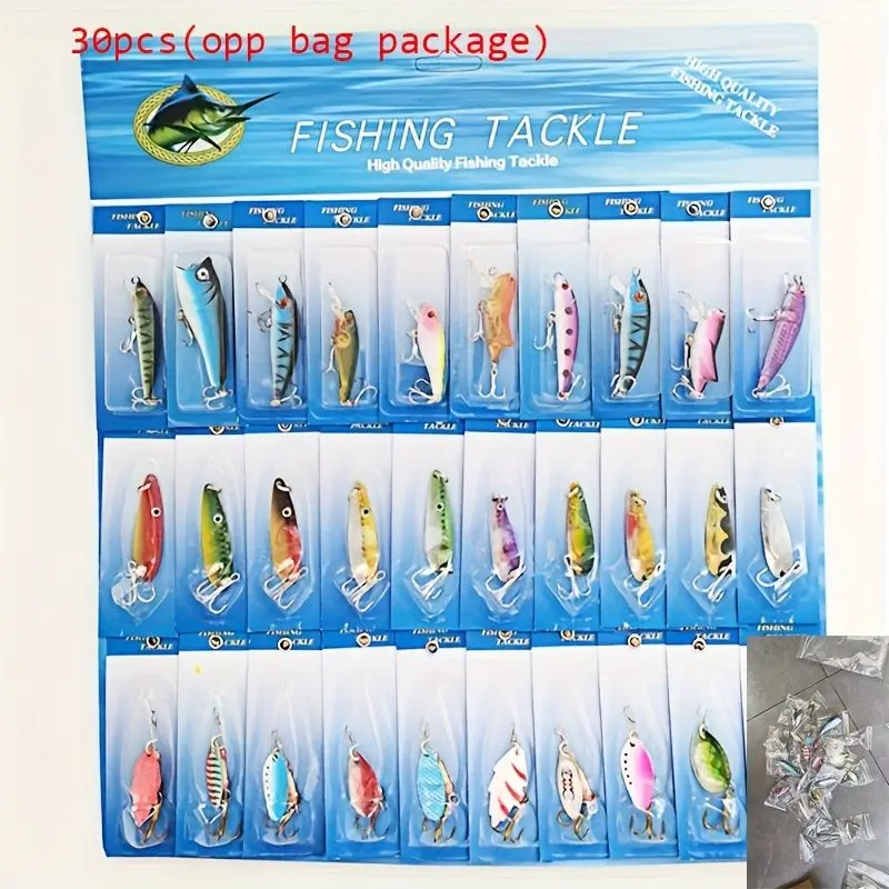 30pcs Fish Fishing Lures Set with Crankbaits, Hooks, Minnow Baits Tackle – Home Organizer Compatible Storage Solution for Fishing Gear
