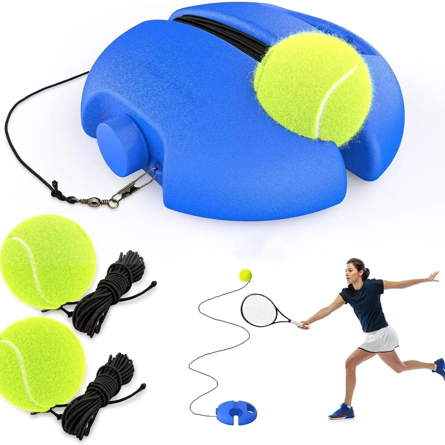 Tennis rebound trainer Tennis trainer Single contact base High elastic belt line Durable wear-resistant tennis supplies triangle racket