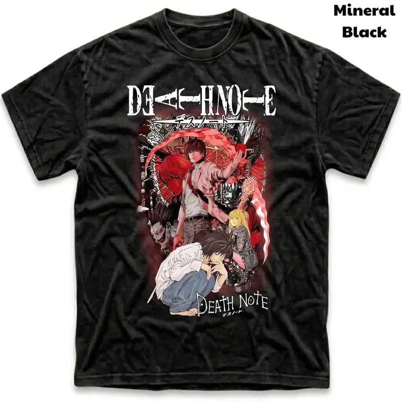 Men's and Women's T-Shirt, Vintage Death Note Graphic Tee, MisaMisa and Lawliet T-Shirt, Retro Aesthetic Shirt, Unisex Gift Manga Anime Shirt, Gothic Grunge Y2K Emo Scene Amity Affliction Style Clothes Menswear Womenswear Streetwear, Natural, Short, Stret