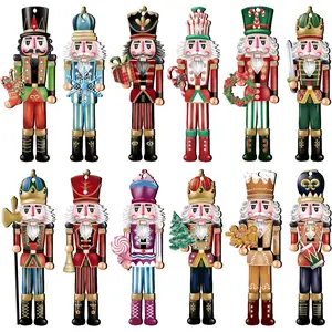 24 Pieces Christmas Nutcracker Wooden Ornaments Wood Hanging Decoration Set for Christmas Tree 2D Printed Wood Crafts Holiday Decor Xmas Party Supplies