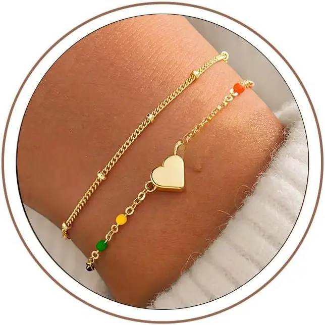 Colorful Bead Bracelets for Girl Woen, Heart Initial A-Z Bracelet | 14K  Plated, Heart Initial Bracelet, Colorful Beaded Bracelets, Link Char Bracelets,  Birthday Gifts for Girl