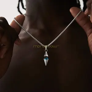 Stylish Blue Stone Necklaces for Men Women,Stainless Steel Geometric Pendant Collar,Valentine's Birthday Party Gift for Him