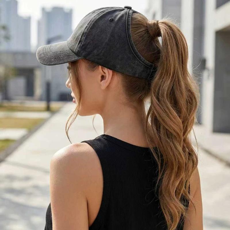1pc Retro Washed Backless Baseball Cap for Women,Summer Outdoor Sports Ponytails,Stylish and Versatile Sun Hat for Daily Wear