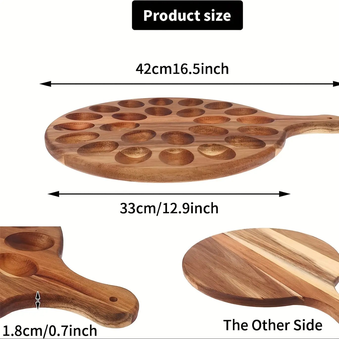 Wooden Acacia Charcuterie Board - 1pc Round 24-Hole Grid Egg Tray, Cheese Holder, Cutting Board, Deviled Egg Container, Kitchen Storage Supply, Serveware