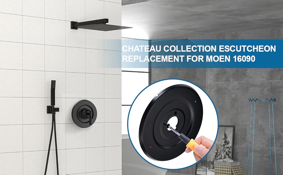 Escutcheon Moen 16090 Chateau, for One-Handle Tub and Shower Faucets Cover, Black Escutcheon Pate Escutcheon Moen 16090 Chateau, for One-Handle Tub and Shower Faucets Cover, Black Escutcheon Pate