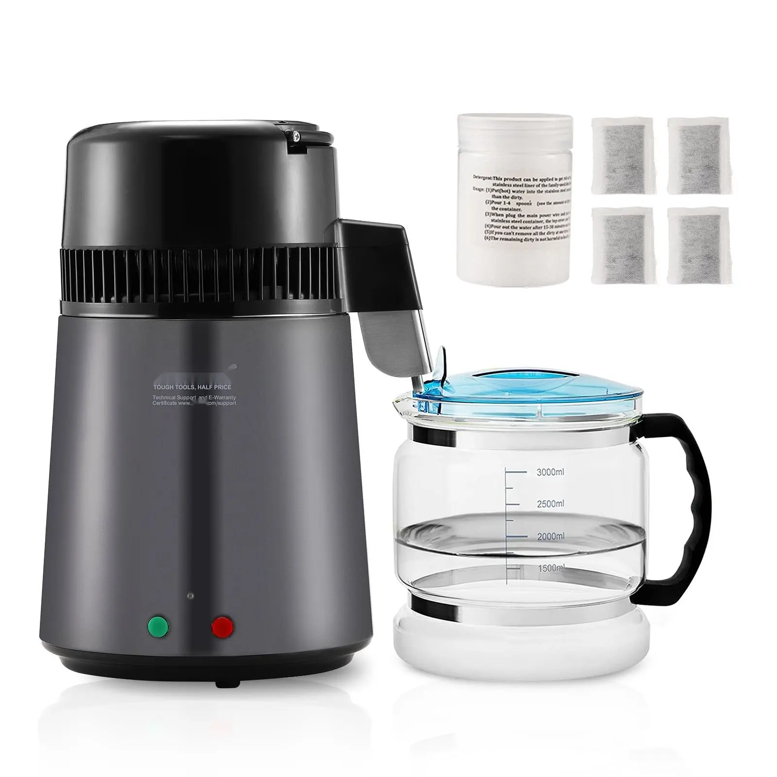 Water Distiller 4L 1.05 Gallon Pure Water Purifier For Home Countertop, 750W Distilled Water Maker With Stainless Steel Interior, Efficient Distillation System For Safe Clean Drinking Water, Gray
