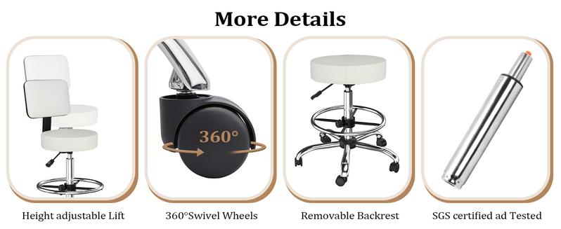 OmySalon Drafting Chair,Ergonomic Office Desk Chair with Back Support,Tall Adjustable Rolling Stool with Footrest & Thick Seat Cushion,Computer Chair for Salon Medical Spa Home Bar Kitchen