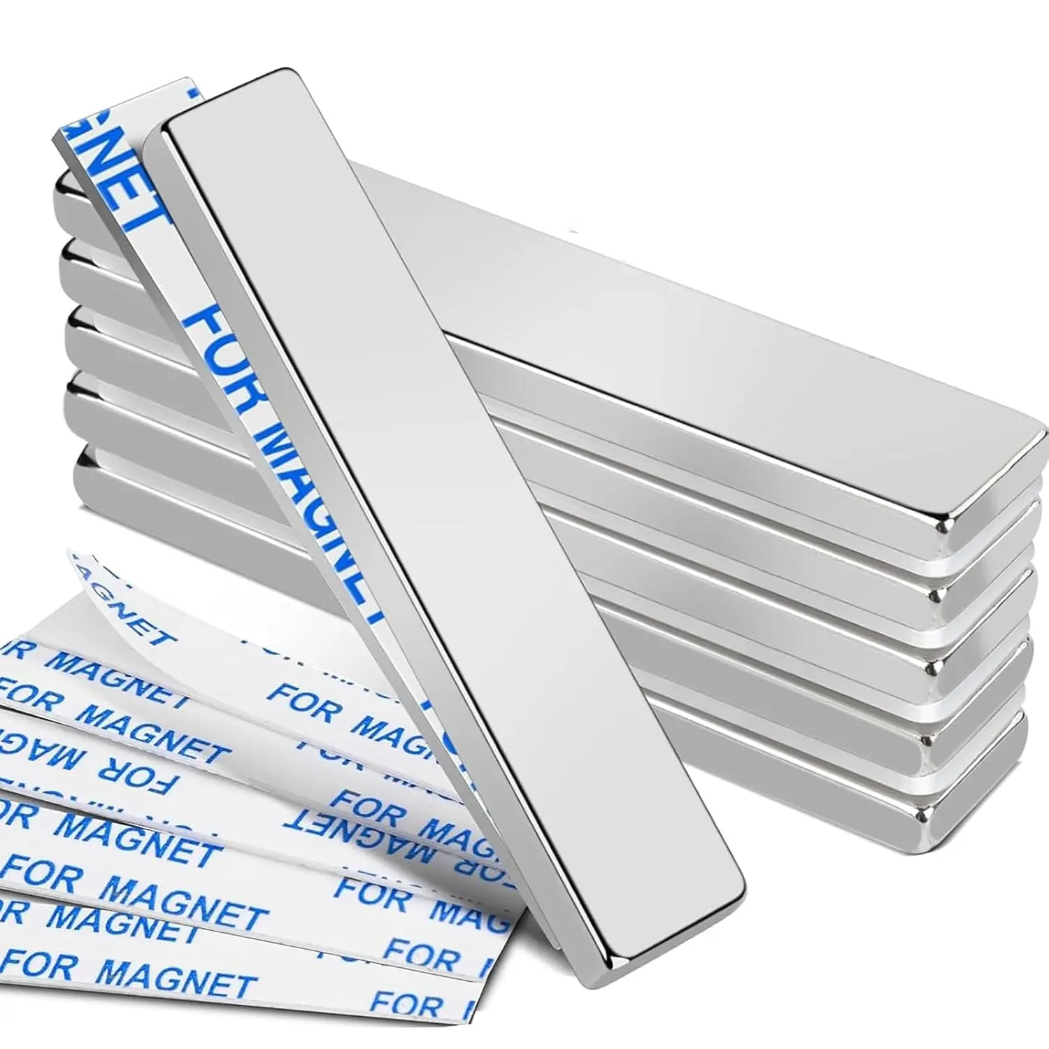 6Pcs Neodymium Magnets with Backing 60x10x3mm Silver| Fridge Refrigerator Blocks Crafts Sticky Bar for Science Experiments Classroom Craft Office
