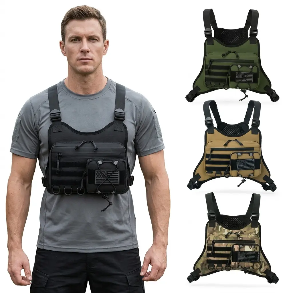 Unisex Vintage Oxford Nylon Tactical Chest Pack - Vest-Style Gym Bag with Adjustable Straps, Custom Fit, Expandable Compartment, Lightweight Multi-Functional Design for Outdoor Hiking, Fishing, Outdoor Activities, Hiking/Cycling