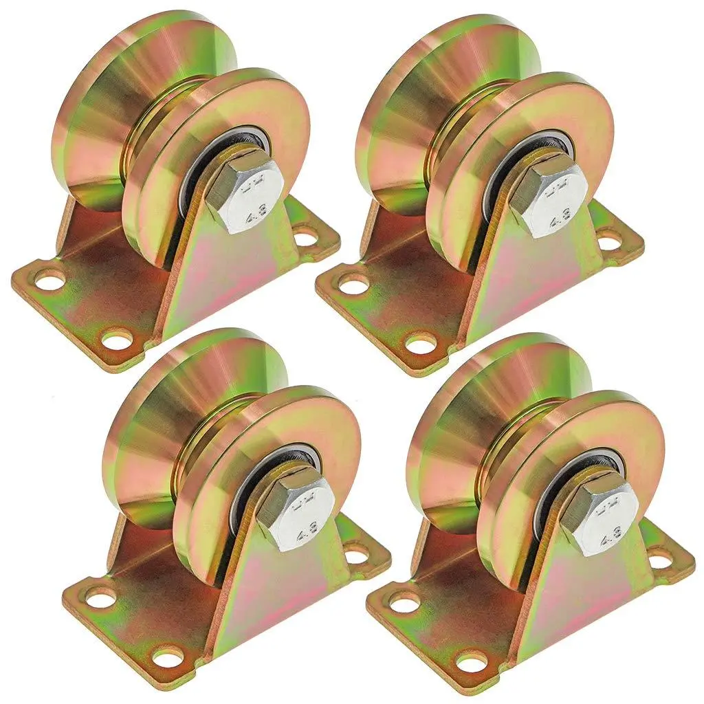 Set of 4 2" Heavy-Duty Rigid V-Groove Sliding Gate Casters, Inverted V-Track Roller for Rolling Gates & Industrial Machines Rail, 2500 Lbs Total Load Capacity