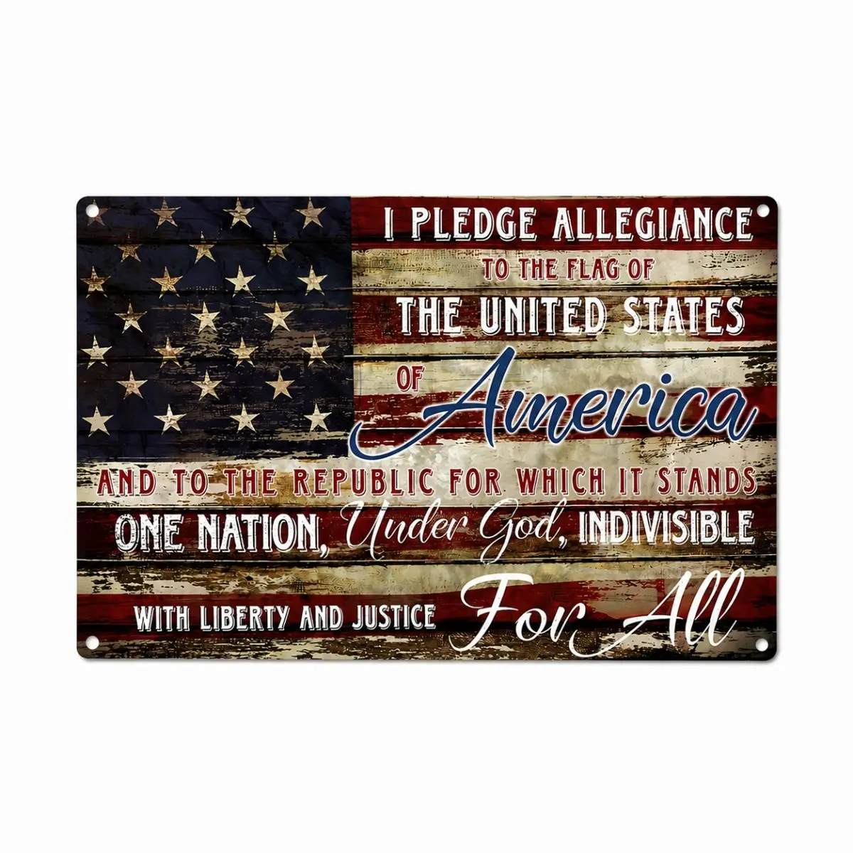 Traditional Slogan Home Sign - 8x12 in Metal Vintage Pledge of Allegiance Wall Art Plaque, American Flag Patriotic Decor, Gift for Living Room Office, Slogan Home Signs, Decorative
