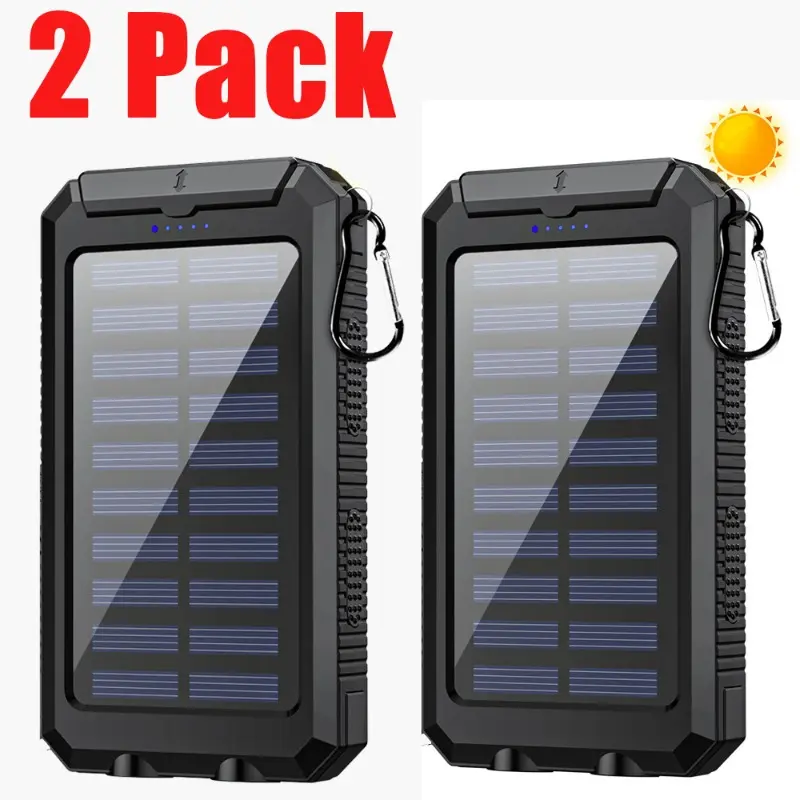 2‑Pack 20000mAh Solar Power Bank, Dual USB Output Ports, Portable Solar Charger Board, Fast‑Charge Portable Charger With Built‑in LED Flashlight for Emergency Use, Ideal for Hiking & Christmas Holiday Gifts