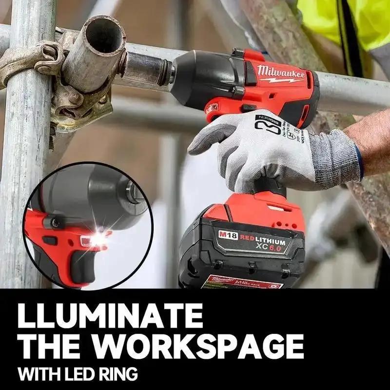 Milwaukee 18V Cordless Electric Wrench Durable Brushless Impact Wrench 800N.M with Battery & Fast Charger