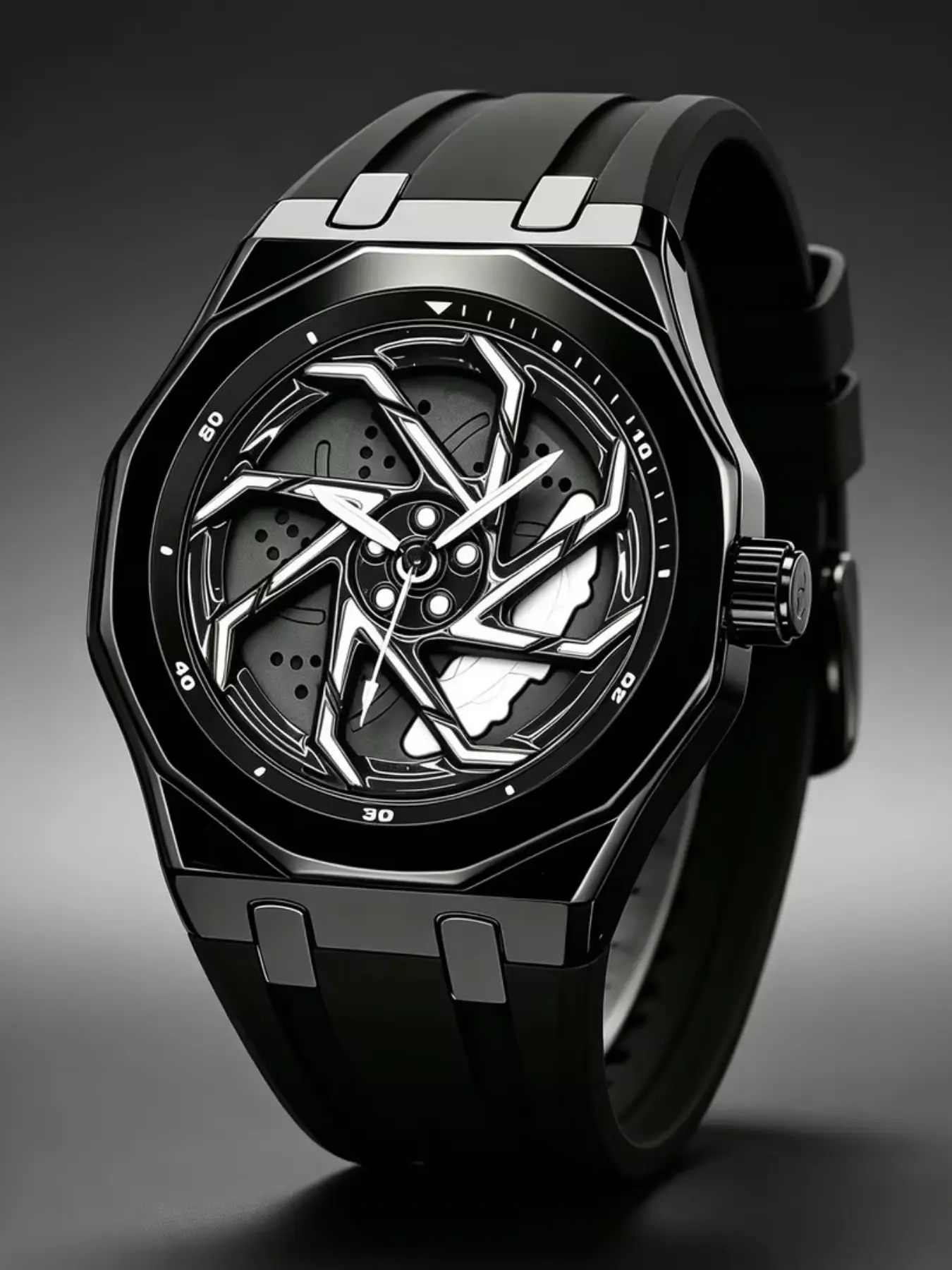 Rotatable Hollow Dial Men's Quartz Watch, Silicone Strap, Octagonal Racing Sports Casual Fashion Men's Wristwatch, Gift Idea