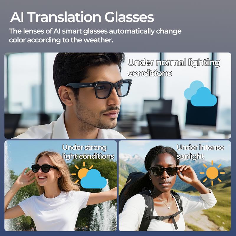 Bluetooth Wearable Smart Glasses (Photochromic Sunglasses) - 8MP Cam Digital Camera, Button Touch Adjustment, UV Protection, 160+ Languages Real-Time Translation, Hands-Free Photography/Video Recording, Casual Travel Outdoor Use Bluetooth Wearable Smart Glasses (Photochromic Sunglasses) - 8MP Cam Digital Camera, Button Touch Adjustment, UV Protection, 160+ Languages Real-Time Translation, Hands-Free Photography/Video Recording, Casual Travel Outdoor Use