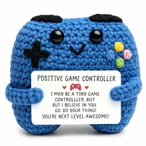 1pc This Handmade Crocheted Game Controller Plush Toy Comes with A Positive Emotion Card, Providing Emotional Support for Gamers. It Can Be Given To Friends Or Used As A Decorative Item In A Game Room.