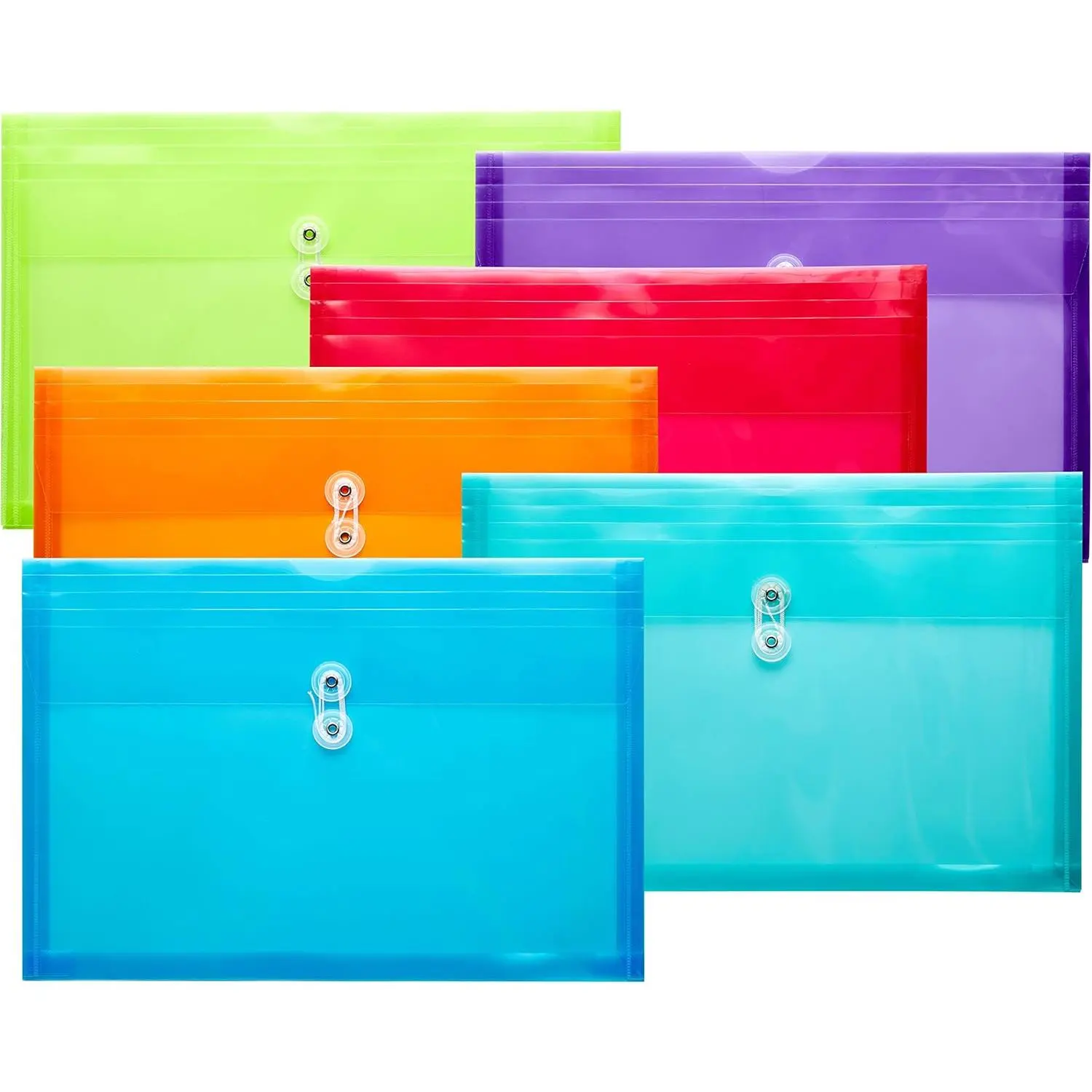Plastic Legal Size Envelopes with String Tie Closure, 1-1/4" Expansion, Side Load, Clear File Folders Poly Project Paper Documents Organizer for Office School  ( Colors - 6 P)