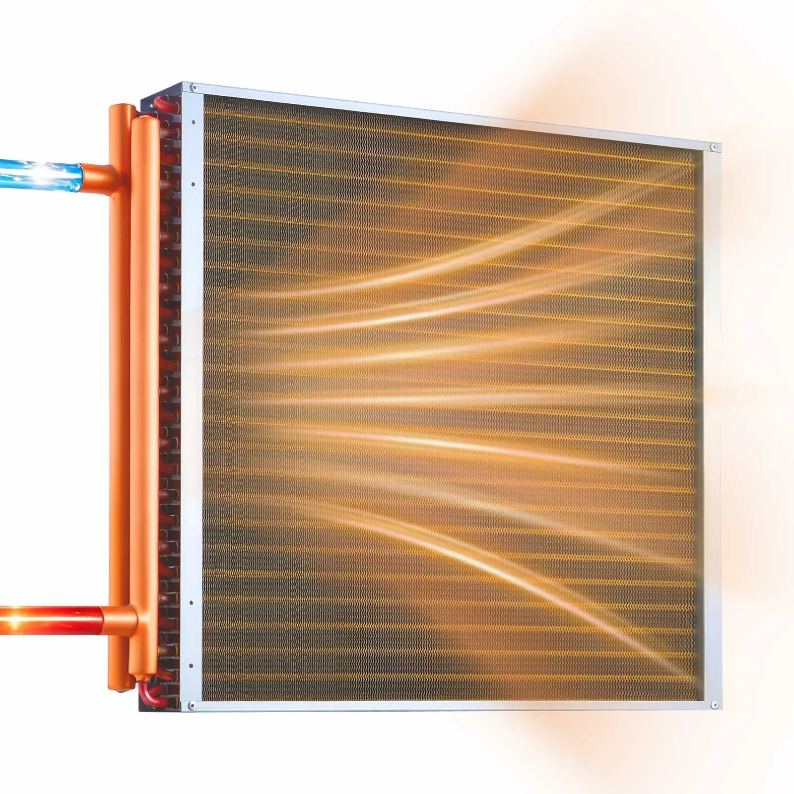 VEVOR Water to Air Heat Exchanger, 24x 24 in Finned Tube HVAC Heat Exchanger Coil with Copper Tubes Aluminum Fins, 225K BTU Output for Outdoor Wood Furnace, Hydronic Heating Cooling Systems