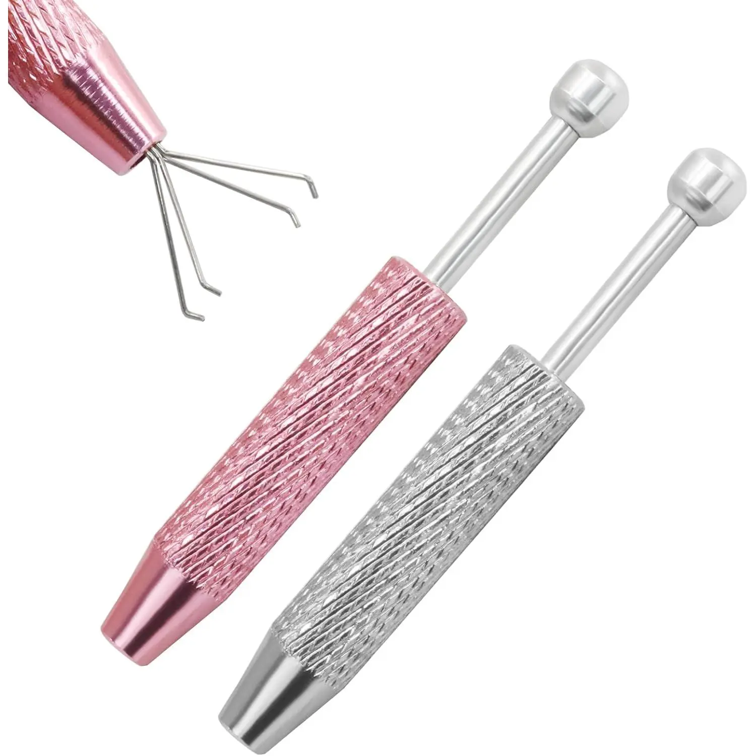 Multi-Pronged Piercing Ball Tool (2 Pack, Pink + Silver) – Stainless Steel Tweezers, Tweezers for Crafting, Jewelry Crafters’ Small Item Retrieval Tool