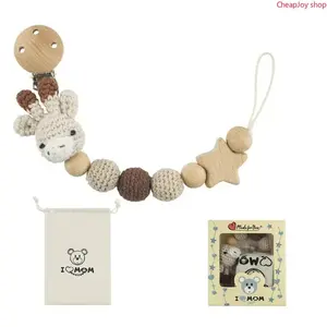 Handmade Crochet Animal Pacifier Clip, soft teething toy holder anti-lost soother chain for infants, lightweight safe baby accessory to prevent pacifier dropping, ideal for stroller trips, daily outdoor walks and newborn nursing use