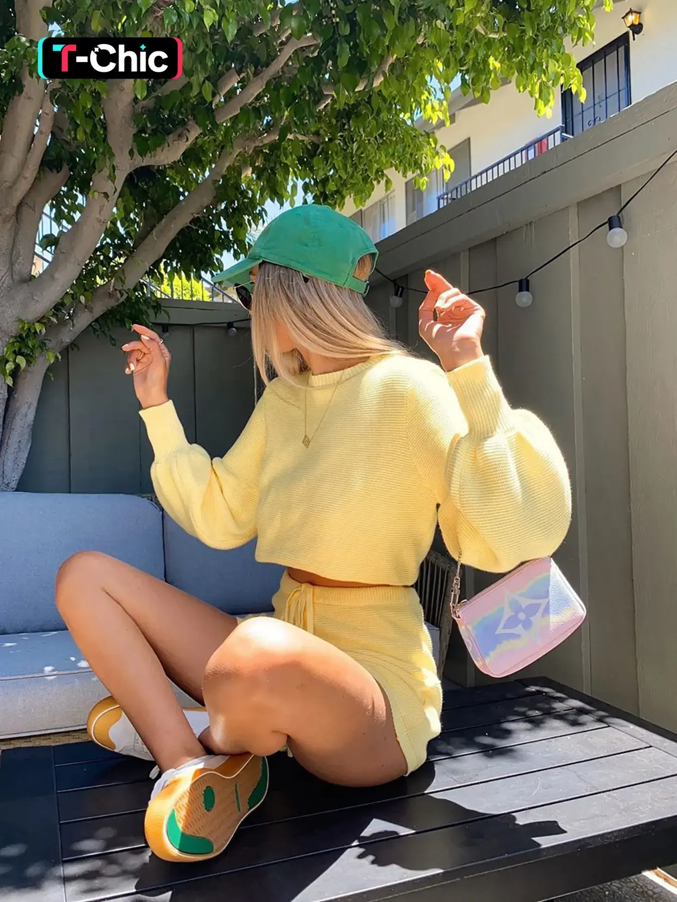 Women's Round Neck Milky Yellow Puff Sleeve Short Length Long Sleeve Knit Pullover Top + Elastic Drawstring Shorts – Fall Winter Casual Fashion Elegant Versatile Knit Shorts Set Clothes – Perfect for Daily Dates, Vacations, Shopping & Outings