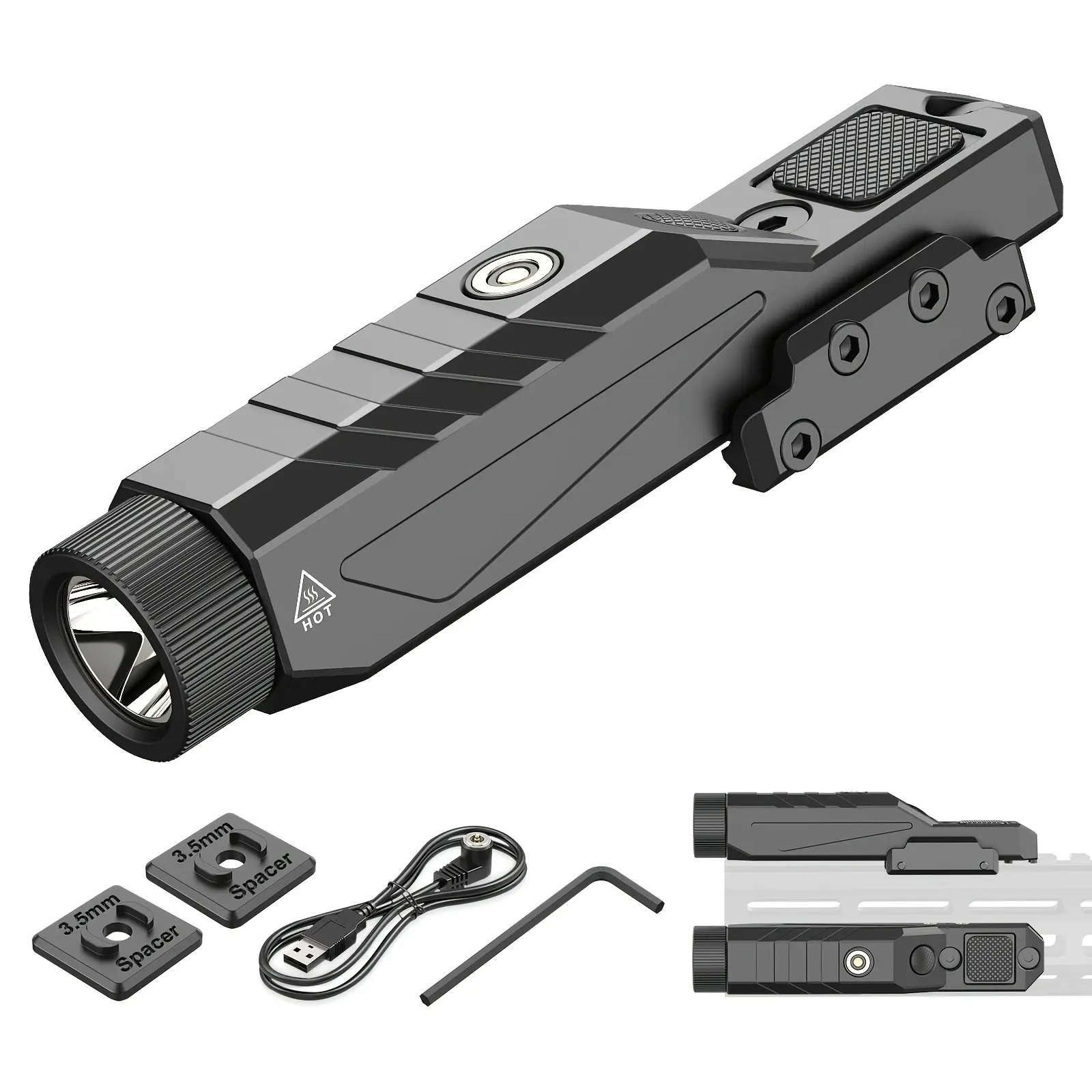 1680 Lumens Tactical Flashlight with Momentary Strobe for Rifle, Compatible with M-Lok & Picatinny Dual Rail, Magnetic Rechargeable Light Low Profile