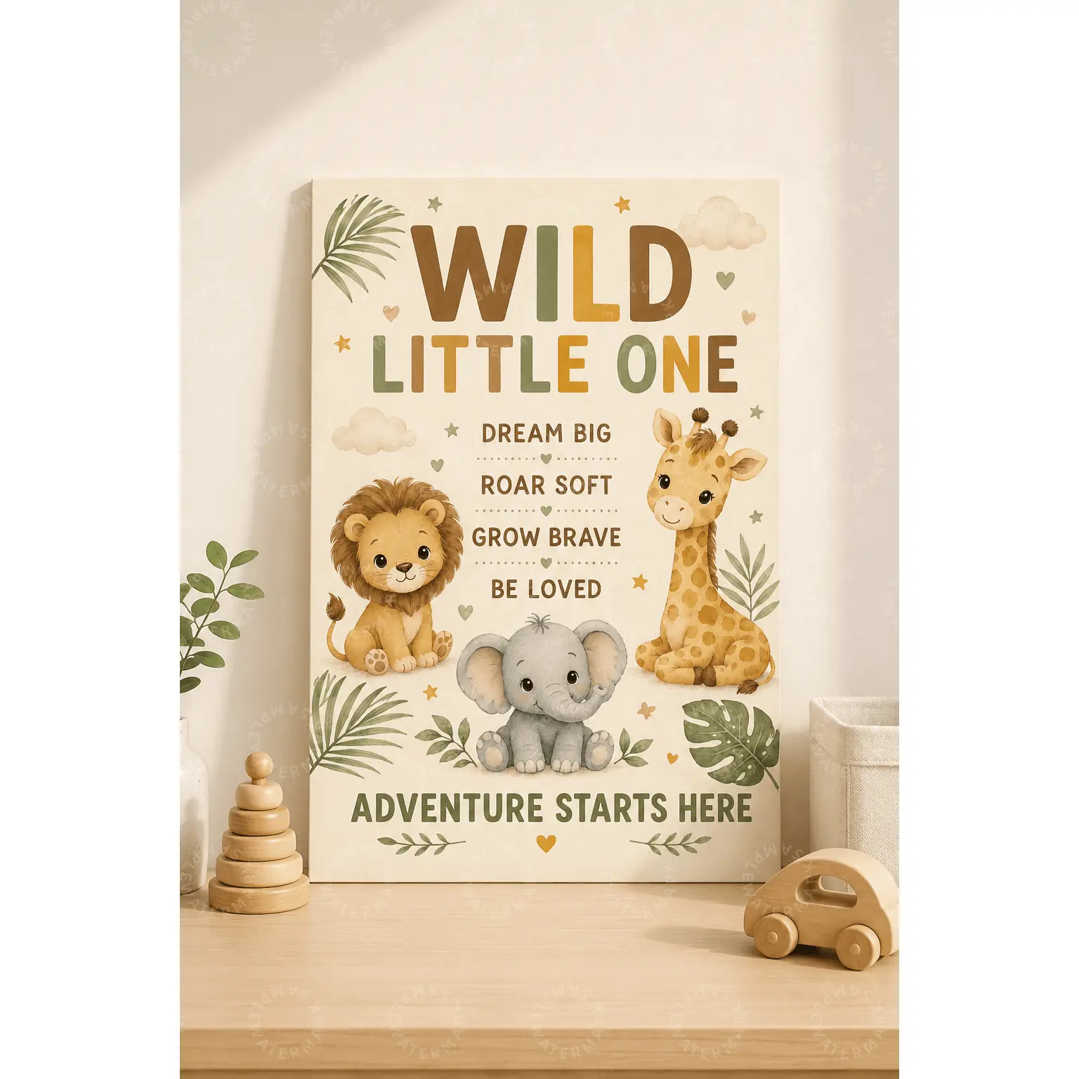 Boho Kids Decor Safari Animals Canvas Wall Art - 20x30inch(50×75cm)/16*24 inches Poster, Nursery/Baby Room/Kid Room Decor, Baby Shower Gift, Adventure Starts Here wall decor posters