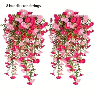 8-Pack Realistic Hanging Flowers Artificial Plants, Outdoor Use, Silk Trumpet Vine with Eucalyptus Leaves, UV Resistant, Home Garden Decor
