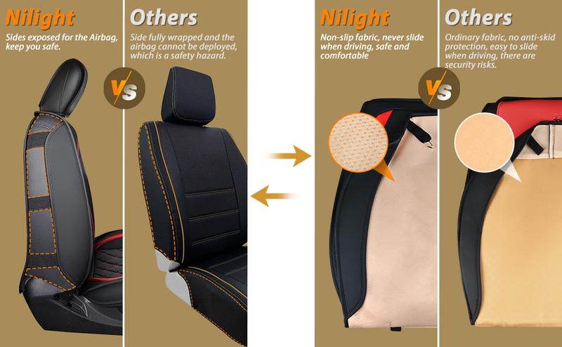 Nilight Hyundai Honda Accord Kia Civic Corolla Camry CRV RAV4 Fusion 5 Seat Covers (Full Set, Black Red)
