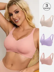 3-piece Women's Seamless Jelly Bra, Daily Casual, Comfortable, Lightweight, Skin-Friendly Lingerie, Lifting and Gathering, Adjustable Straps, Wire-Free, with Padding and Hook Closure, Beautiful Back Design, Yoga and Fitness Seamless Women's Bra