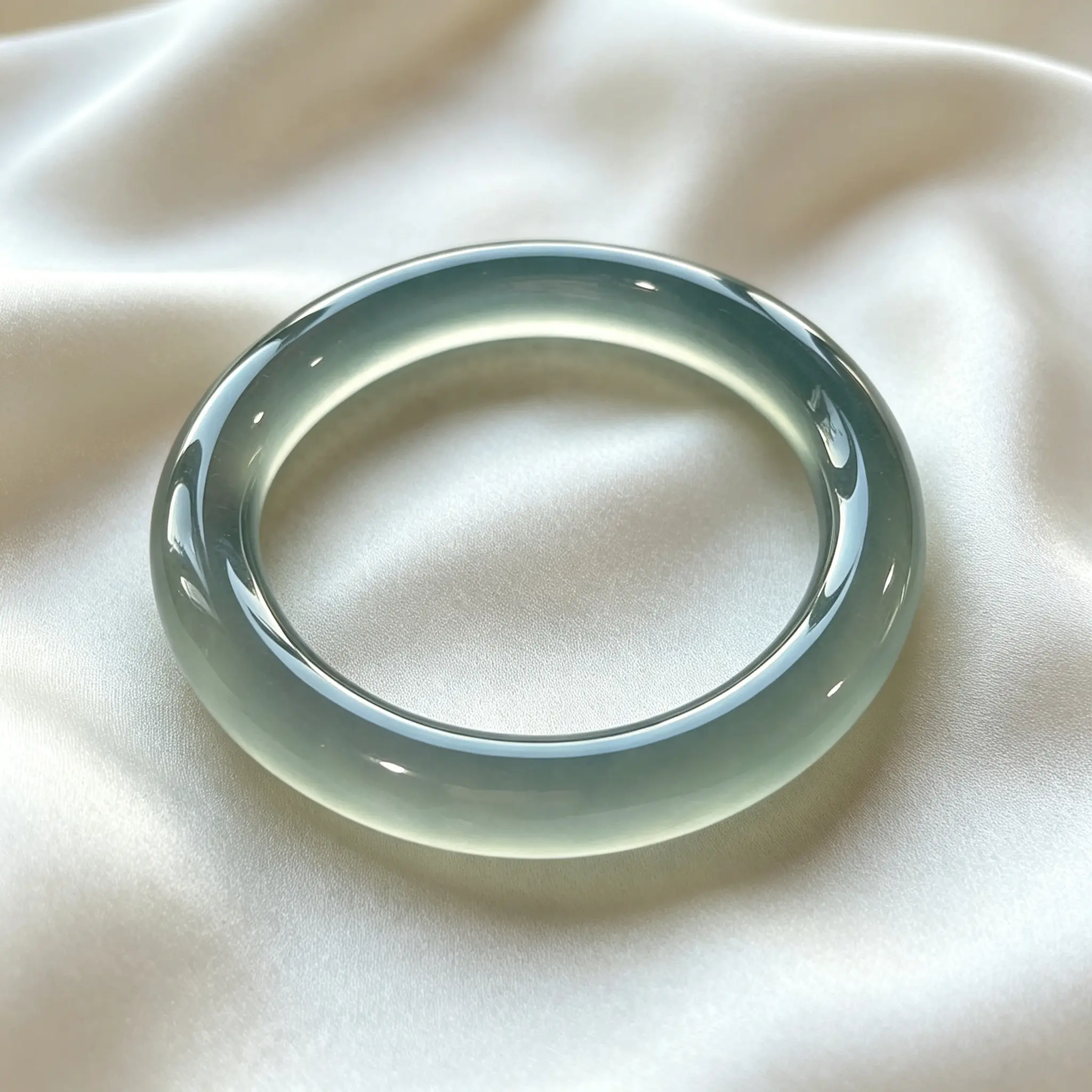 Women's Natural Translucent Curry Blue Agate Bangle - High Ice Polished Chalcedony, Genuine Agate Stone Crystal Gemstone Jewelry, Hand-Polished Edge Daily Wear Gift