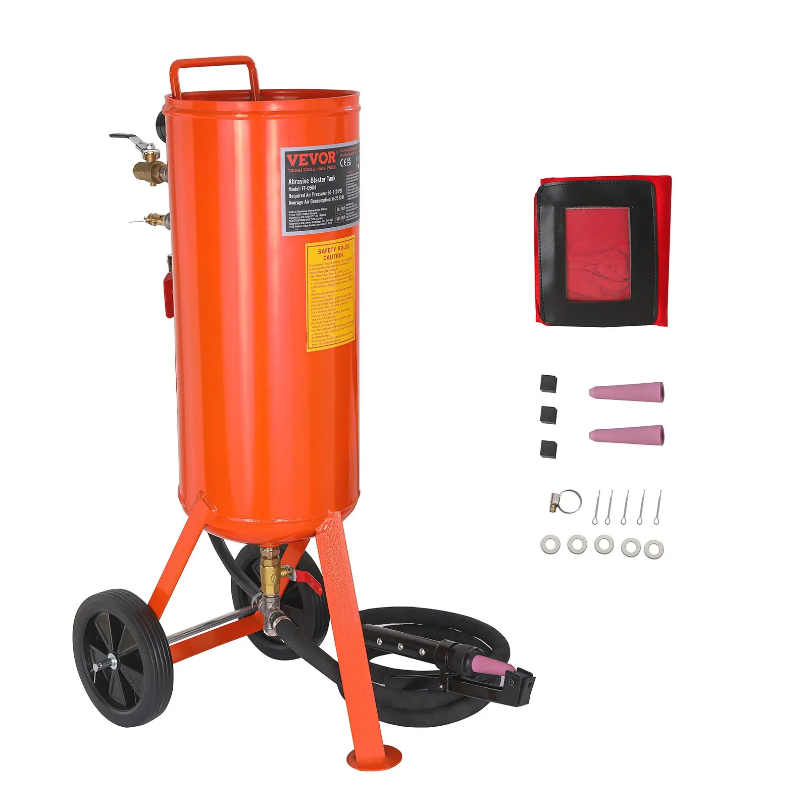 【toolupgrade】VEVOR 10 Gallon Heavy-Duty Sand Blaster, 60-110 PSI High Pressure Sandblaster, Portable Abrasive Blasting Tank, Air Sand Blasting Kit with 2 Ceramic Nozzles 7.5ft Hose for Stain, Rust, Paint Removal