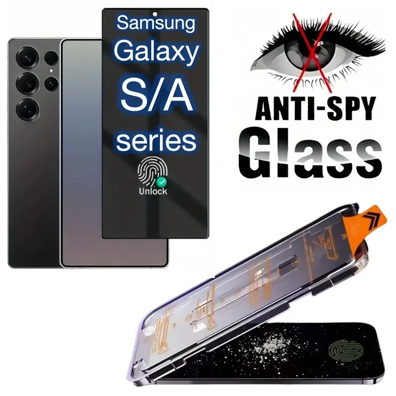 Samsung Galaxy S26 S25 S24 S23 S22 S21 Plus Ultra Fe Edge A06 A16 A26 A36 A56 A04 A14 A24 A34 A54 and So On Full Screen Privacy Protective Glass Protection, 9h Hardness, Fingerprint Unlock, Easy Installation, Accessories