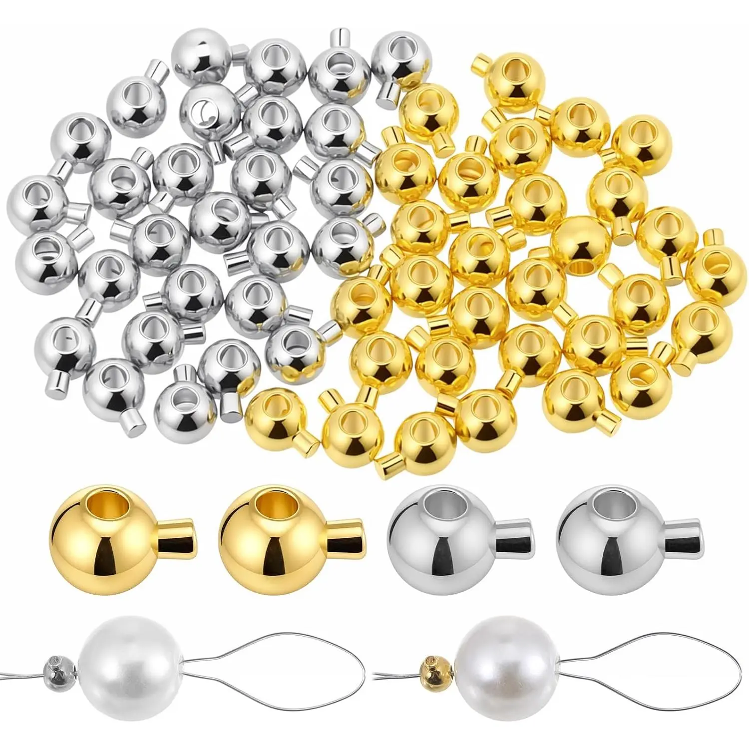 60 count Crimp Beads for  Making Supplies Crimping Beads  Silve Spacer Beads Plated Round Stopper Beads for Earring Bracelet Necklace DIY End Beads 4.5mm