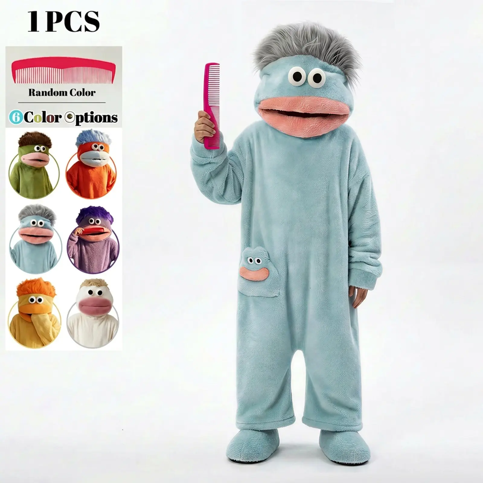 Unisex Adult Monster Plush Wearable Blanket, Hooded Onesie Pajamas Set, Giant Comb, 6 Colors, Halloween Christmas Costume Loungewear