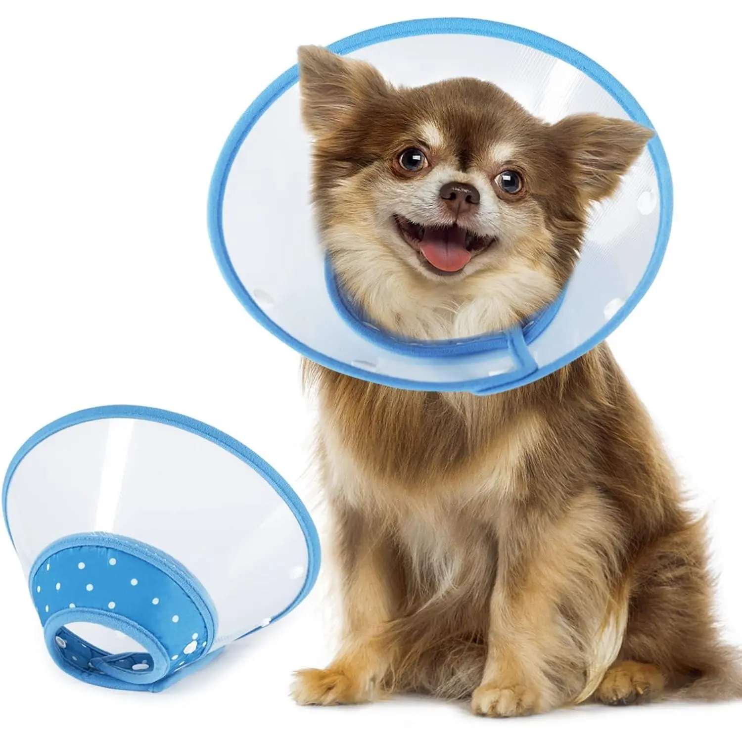 Soft Fabric Elizabethan Collar for Small Dogs & Large Cats, 8-9.6in Adjustable Lightweight, Prevents Licking, Wound Protection After Surgery (Blue)