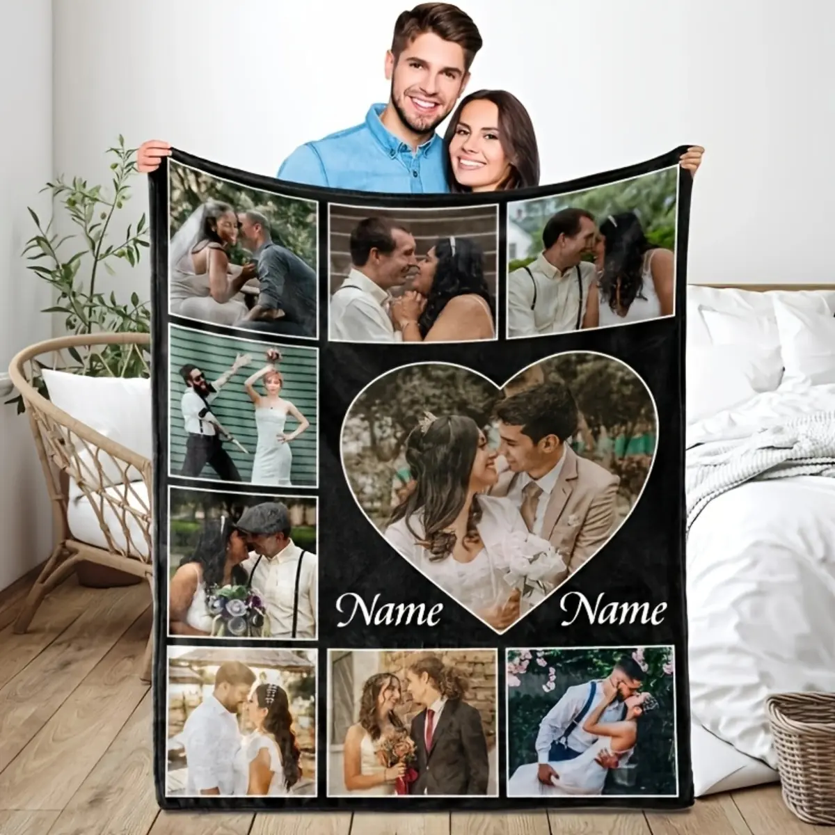 Personalized Flannel Photo Blanket - Customized Breathable Wrinkle-Resistant Throw with Your Favorite Pictures, Machine Washable, All-Seasons Comfort, Ideal Gift for Couples, Gifts For Boyfriend, Valentine
