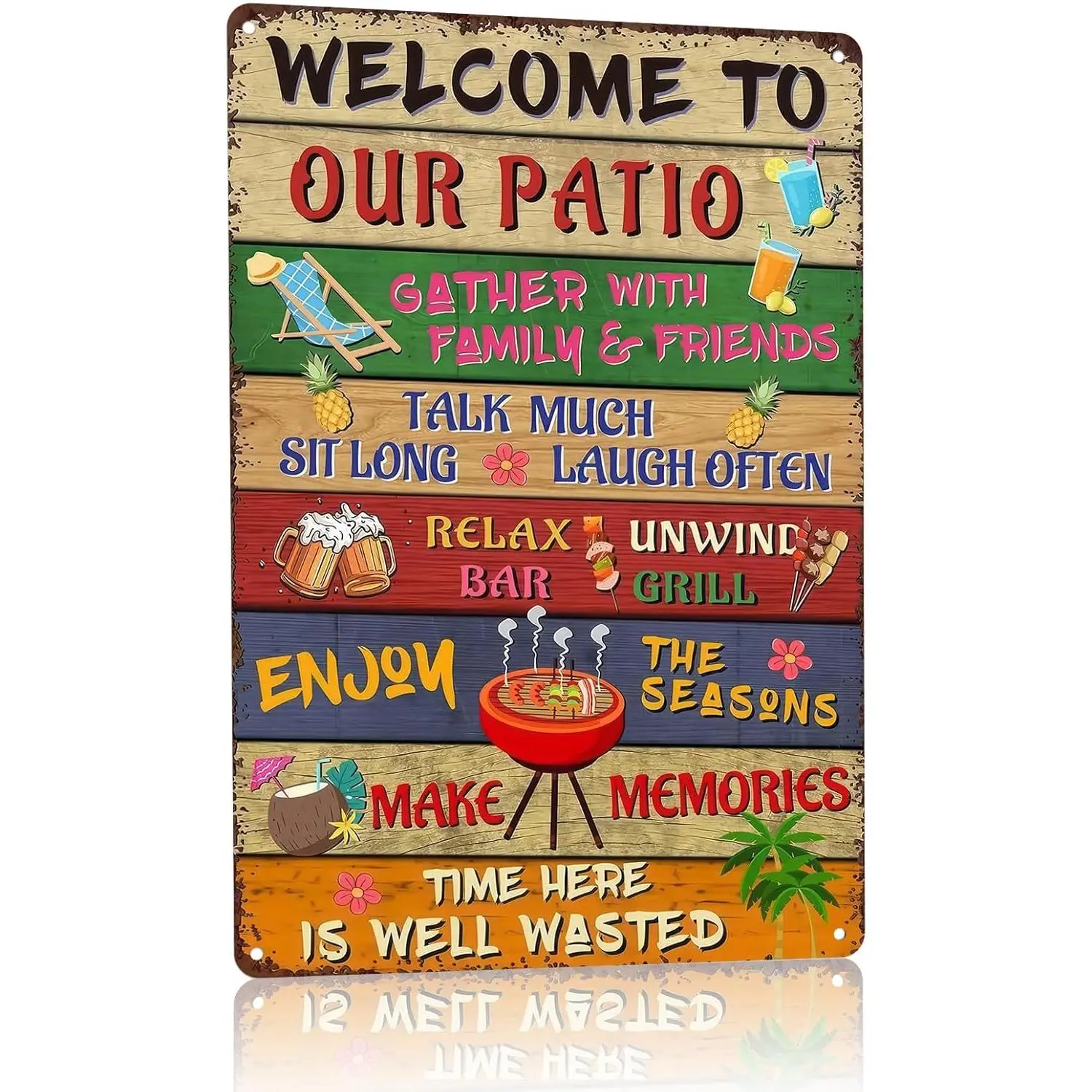 Tropical Weatherproof Patio Metal Sign, 12x8 in Home Decor Plaque, Outdoor Wall Decor for Backyard BBQ Grill Area, Family Gathering Gift