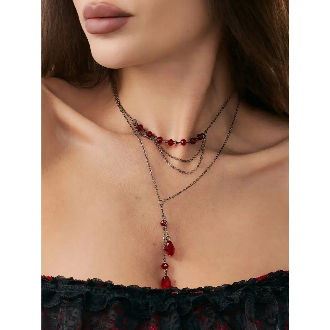 Crystal Tassel Necklace Set - Gothic Blood Drop Choker, Goddess Jewelry for Halloween Parties, All-Season Gift Accessory
