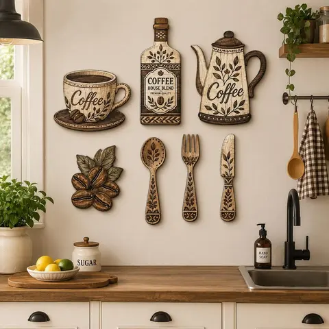 7-Piece Wooden Decorative Sign Set, Vintage Farmhouse Wall Decor, Rustic Farmhouse Design Hanging Plaques for Home, Kitchen, Bar and Restaurant, Party and Holiday Decorations